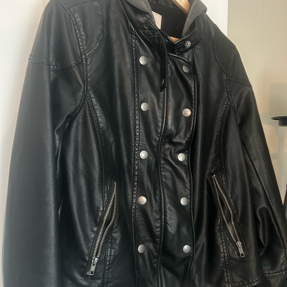 Free People Leather Hoodie Jacket